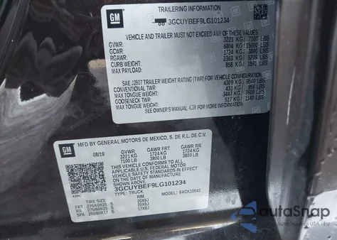 2020 Chevrolet Silverado 1500 4Wd Short Bed Custom из США, поврежденный, VIN 3GCUYBEF9LG101234